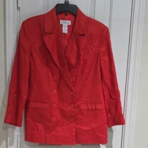 JG HOOK Vintage Red 100% LINEN  Double-Breasted Women's Blazer Size 12 P